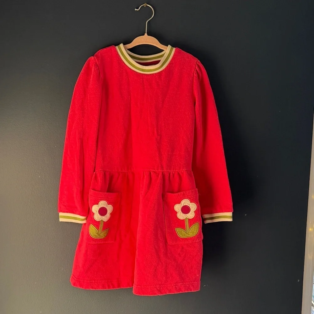 Mini Boden Pink Flower Pocket Dress Girls 7-8Y 128cm Long Sleeve